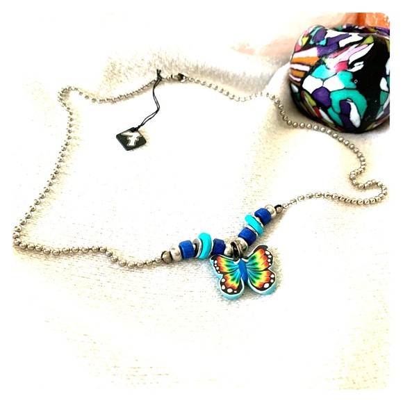 Vintage 90s Fimo Butterfly Ball Chain Necklace